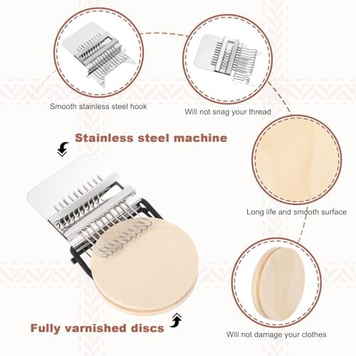 MECCANIXITY Mini Darning Loom, 10 Hooks Wood Weaving Knitting Machine with Knitting Needles and Buckle for Repair Jeans Socks DIY Craft, Knit Patch Loom Weave Tool,Silver - Image 3