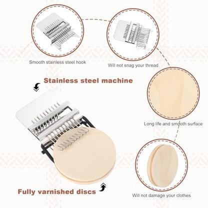 MECCANIXITY Mini Darning Loom, 10 Hooks Wood Weaving Knitting Machine with Knitting Needles and Buckle for Repair Jeans Socks DIY Craft, Knit Patch Loom Weave Tool,Silver - Image 3