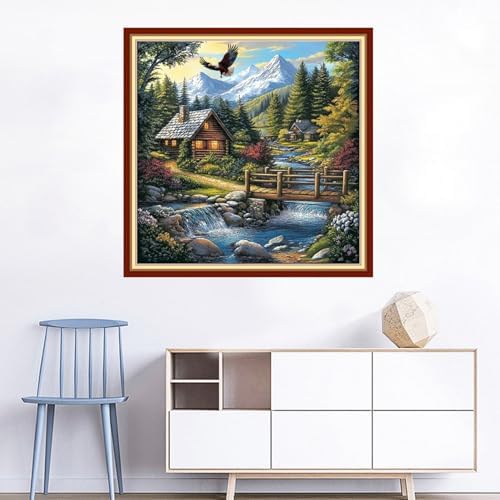 Joyhoor Cross Stitch Kits for Beginners Stamped Cross-Stitch Supplies Needlework preprint Embroidery Kits for Adults DIY Needlepoint Kits Embroidery Patterns 11CT-Creek Cottage 18x18 inchs - Image 2