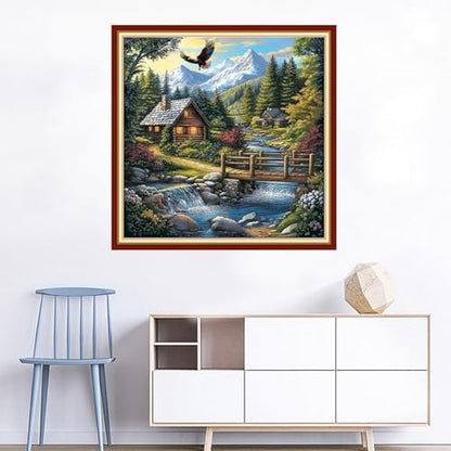 Joyhoor Cross Stitch Kits for Beginners Stamped Cross-Stitch Supplies Needlework preprint Embroidery Kits for Adults DIY Needlepoint Kits Embroidery Patterns 11CT-Creek Cottage 18x18 inchs - Image 2