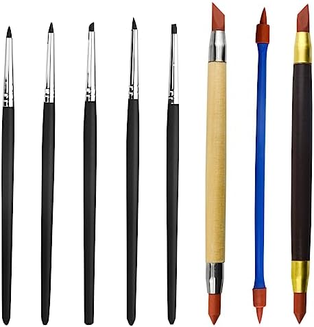 TOVOT 8PCS Silicone Paint Brushes Kit Double-Ended Silicone Clay Tools Rubber Paint Brushes for Crafts Modeling Craving Shaping by TOVOT