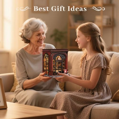 Sunny Cafe Dollhouse, DIY Miniature House Kit with LED Light for Adults Teens Beginners, Vintage Coffee Shop Book Nook Kit Bookshelf Decor, Creative DIY Craft Gift for Coffee Lovers Birthdays Holidays - Image 6