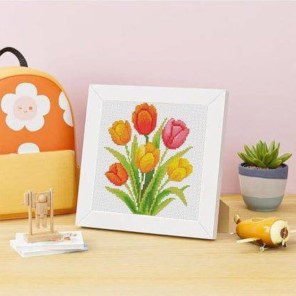 VIGEGU Tulip Stamped Cross Stitch Kits for Adult Beginner with Wooden Frame - Image 3