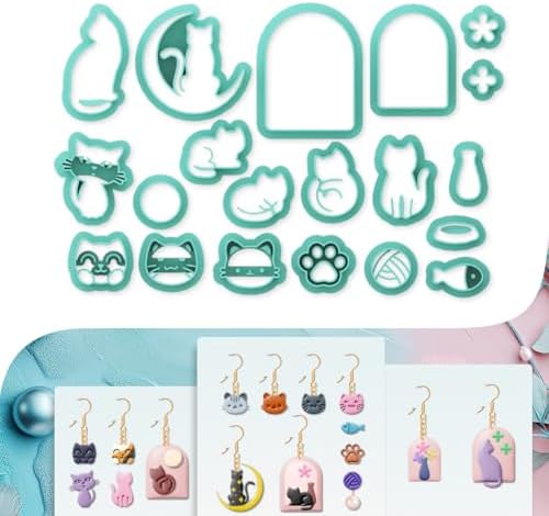 beinkmake 20Pcs Cats Polymer Clay Cutters Moon Kitten Clay Earrings Cutters by beinkmake