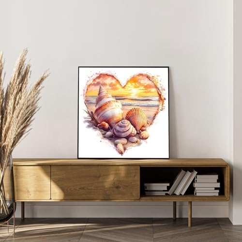 Framed Paint by Numbers Kit for Adults, Heart Seashell Beach Art 10x10 Inch - Image 3
