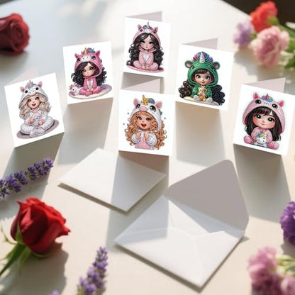C'eitura 12Pcs Cartoon Girl Diamond Art Painting Greeting Card Kit with Envelopes, DIY Cute Theme Christmas Birthday Thanksgiving Card Making Set, Cute Style Handmade Card Craft - Image 7