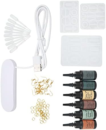 KunEchevyr Resin Earring Mold Set with Glue, DIY Earring Kit, 10 Straws 6 Color Glue 50 Gold Rings 20 Ear Hooks, Jewelry Making Kit for DIY Lovers with Lamp and Silicone - Image 2