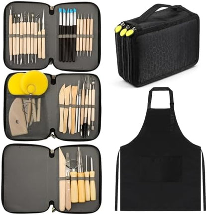 43 Pcs Pottery Tools Pottery Sculpting Tool, Potterys Kit, Clay Sculpting Tools at Home, Ceramics Tool Set with Carrying Case Bag and Apron, for Potterys Wheel, DIY Art and Craft (Natural Wood Color) by Unknown