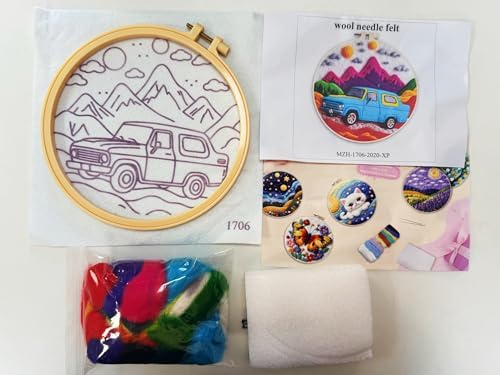 CaptainCrafts Needle Felting Kit for Adults Little Blue Car Pattern - Image 3