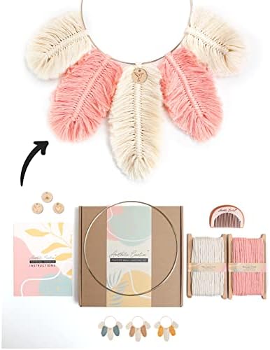 DIY Macrame Kit, Feather Dream Catcher Wall Hanging Kits for Teens & Adult Beginners, Craft Supplies for Boho Art Project-Macrame Cord, Gold Hoop, Accessories & Instructions (Salmon) by AestheticCreative