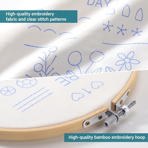 VIVIDOX 4 Sets Embroidery Kit for Beginners Adults, 25 Stitches Practice Kits Cross Stitch for Starter, DIY Hand Craft with Stamped Pattern, Bamboo Hoop, Threads, Scissors, Tools, Instruction - Image 3