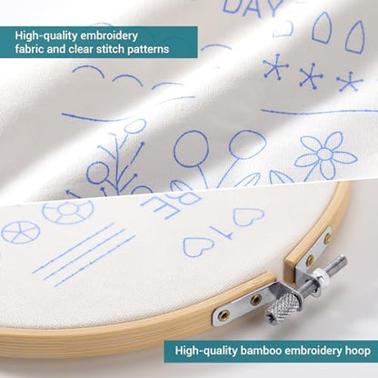 VIVIDOX 4 Sets Embroidery Kit for Beginners Adults, 25 Stitches Practice Kits Cross Stitch for Starter, DIY Hand Craft with Stamped Pattern, Bamboo Hoop, Threads, Scissors, Tools, Instruction - Image 3