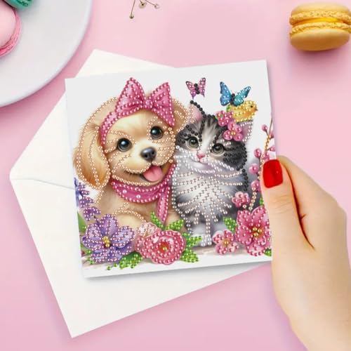 C'eitura 6Pcs Diamond Art Painting Greeting Cards Kit DIY Dog Cat Crafts - Image 4