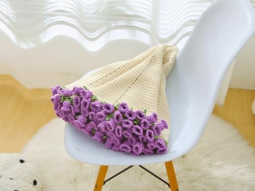 CSWCS Crochet Blanket Kit for Beginners, 40 inches Flower Bouquet Shawl Throw Kits for Adults, Learn How to Knitting with Yarn, Hook & Instructions, Gifts for Women Home Decor (Lily of The Valley Kit) - Image 5