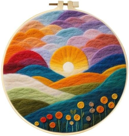 yesJRL Landscape Needle Felting Kits for Beginners, Floral and Mountain DIY Wool Felt Starer Needle Felt Set with Accessories for Home Decoration (Orange) by yesJRL
