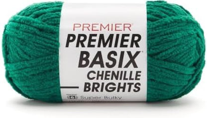 Premier Basix Chenille Brights Yarn, Plush Bulky Chenille Yarn for Crocheting & Hand Knitting, Soft Yarn for Cozy Projects, Chunky Yarn for Hand Knitting, Emerald by Premier