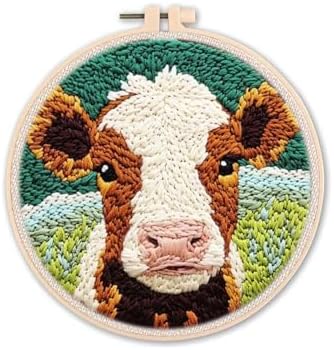 ZMHKJZDQ Punch Needle Kits for Beginners,DIY Punch Needle Embroidery with Fabric, Hoops, Yarns and Sewing Needles for Adults Children Festival Gift and Home Decor, 20x20cm (Grassland Highland Cow) by ZMHKJZDQ