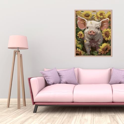AALBLAC Pig Paint by Numbers Kit for Adults Beginners- Pig Sunflower Paint by Number Canvas, Easy Animal Acrylic Painting by Numbers for Home Wall Decor (16x20 inch) - Image 4