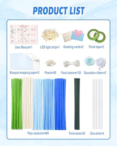 cyctravel 400 Pcs Pipe Cleaner Flower Kit, 5 Colors of Pipe Cleaners for DIY Flower Making Includes Greeting Cards, String Light, Manual, Pipe Cleaners Craft is Ideal for Holiday Gifts and Decorations - Image 2