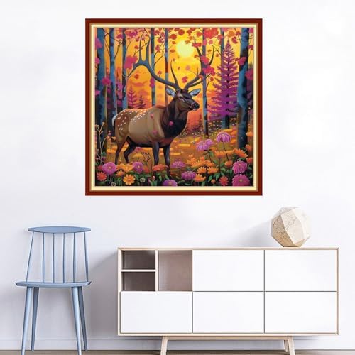 Joyhoor Cross Stitch Kits for Beginners Stamped Cross-Stitch Supplies Needlework preprint Embroidery Kits for Adults DIY Needlepoint Kits Embroidery Patterns 11CT-Deer Landscape 18x18 inchs - Image 2