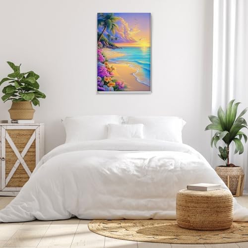 Bowetile Framed Paint by Numbers Sea for Adults Beginners, Adults' Paint-by-Number Landscape Kits, Easy Adult Paint by Number Kits on Canvas, Acrylic Number Painting for Home Decor, 8x12in - Image 4