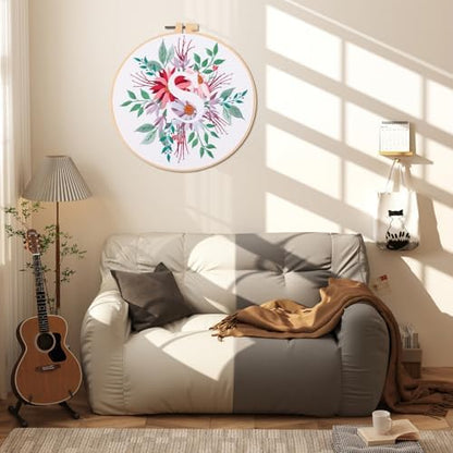 IUHUI Embroidery Kit for Beginners Adults - 26 Floral Letters Easy Patterns, DIY Hand Stitching Embroidery Set with Hoop (Flower and Grass Letter S) - Image 3