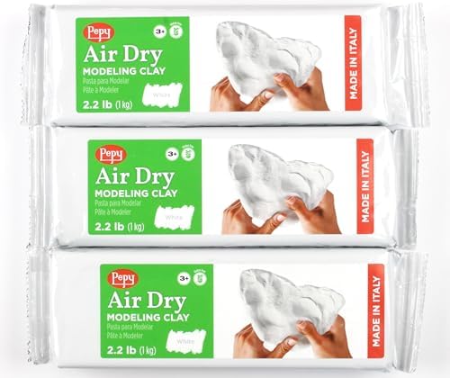 Pepy Premium European Air Dry Modeling Clay White 3-Pack 2.2 lb. Bars, 6.6 lbs. Total; Easy to Use Air-Hardening Clay for Classroom and Montessori Sculpting and Crafts Projects by Pepy