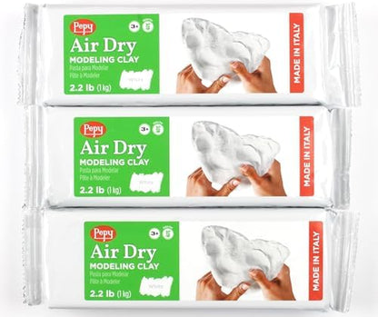 Pepy Premium European Air Dry Modeling Clay White 3-Pack 2.2 lb. Bars, 6.6 lbs. Total; Easy to Use Air-Hardening Clay for Classroom and Montessori Sculpting and Crafts Projects by Pepy