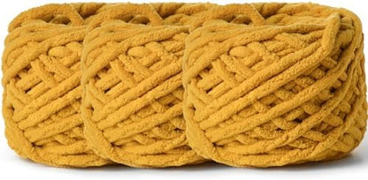 3 Pack Plush Chenille Chunky Yarn 100g (49.2yd) - Fluffy Velvet Yarn Crochet for Blanket Knitting and Crocheting - Baby Yarns for Crocheting Soft - Amigurumi Yarns (Turmeric) by OMoiut