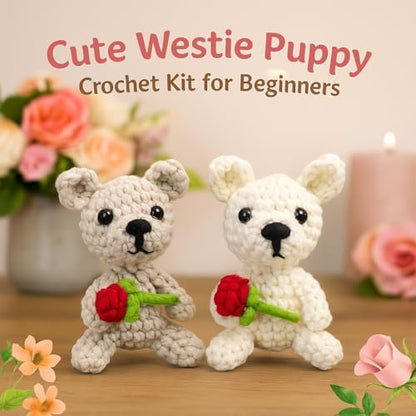 Crochet Kit for Beginners, Learn Crochet Animal Kit, Include Video Tutorial & Manual, Easy Knitting Yarn for Adult & Kid 12+, DIY Valentine's Holiday Gift Idea(2pcs Westie Puppy) - Image 2