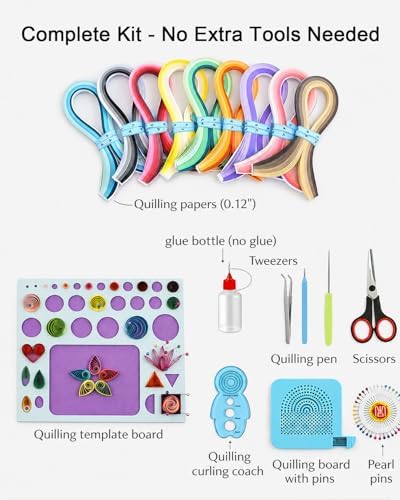 YURROAD Beginner Paper Quilling Kit with 3mm Strips in 36 Colors and Tools - Image 4