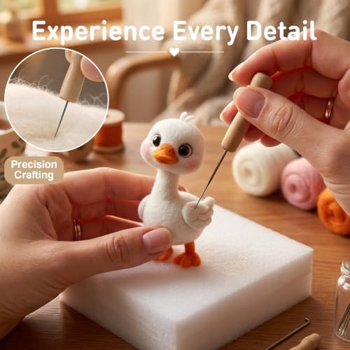 DIY Needle Felting Kit Cute White Goose Duckling – Needle Felting Starter Kit with Fiber Roving, Needles, Felting Pad & Instructions | Felted Bird Animal Kit for Beginners Adults | DIY Craft Gift - Image 4