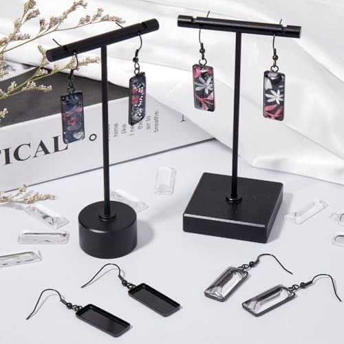 1 Box 60Pcs 20 Sets Black Bezel Earring Blanks 10x25mm Earring Bezel Trays Rectangle Pendant Bezel Blanks with Glass Cabochons Settings Stainless Steel Hooks Accessories for Jewelry Making - Image 4