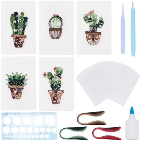 WEBEEDY Paper Quilling Kit 20 Sets DIY Cactus Card Quilling Kit with Paper Quilling Strips Tools and Supplies Greeting Card Making Kits for Adults Beginners DIY Handmade Home Room Wall Decor Gift by WEBEEDY