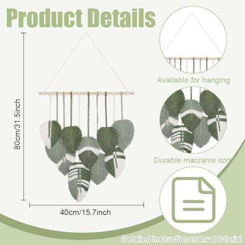 ORIGACH DIY Macrame Leaf Wall Tapestry Kit for Beginners Adults Easy Macrame Leaves Boho Wall Hanging kit for Nursery Living Room Bedroom Decor - Image 3