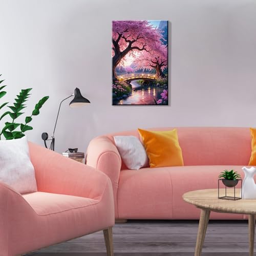 JOOZ Paint by Numbers Kit for Adults with Frame Sakura Paint by Number with Easel Tree Adult Paint by Number Kits Framed Canvas Mountain Waterfall Oil Painting Kits for Gift Home Wall Decor 8x12 Inch - Image 7