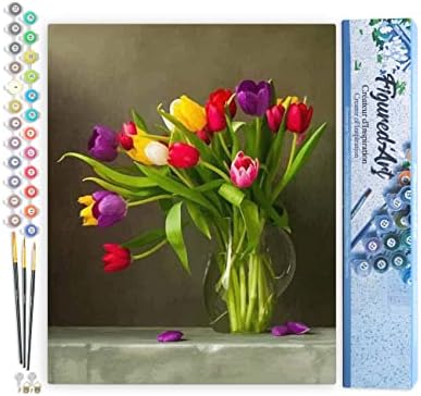 Figured'Art Paint by Numbers for Adults Multicolored Flowers 16"x20" - Craft Art Painting DIY Kit Rolled Canvas Without Frame by FiguredArt