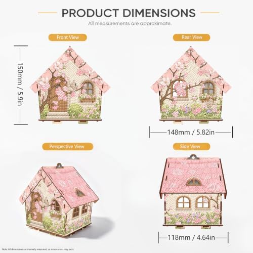 FRANDEK DIY Wooden House Diamond Art Painting Kit for Adults Home (Pink - Image 6