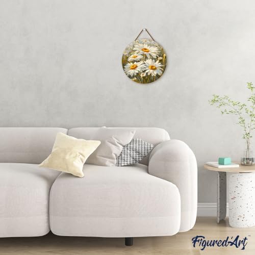 Figured'Art Paint by Numbers Kit for Adults on Wood Slice, 11.8in Diameter - Daisies - Craft Art Painting DIY Canvas - Image 4