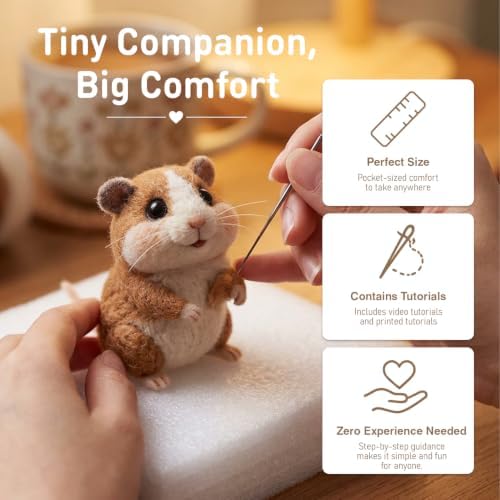DIY Needle Felting Kit Cute Hamster Guinea Pig – Needle Felting Starter Kit with Fiber Roving, Needles, Felting Pad & Instructions | Felted Small Animal Kit for Beginners Adults | DIY Craft Gift - Image 5
