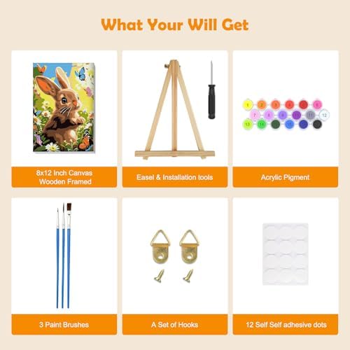 MOGTAA Easter Bunny Paint by Numbers Kit for Adults Beginners with Frame, Butterfly Adult Paint by Number Kits on Canvas with Easel, Easy DIY Flowers Oil Painting Kits for Home Decor, 8x12in - Image 5