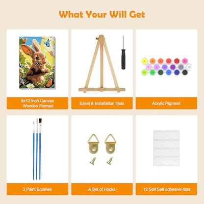 MOGTAA Easter Bunny Paint by Numbers Kit for Adults Beginners with Frame, Butterfly Adult Paint by Number Kits on Canvas with Easel, Easy DIY Flowers Oil Painting Kits for Home Decor, 8x12in - Image 5