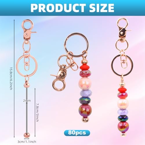80 Pcs Beadable Keychains Bulk Kit – DIY Keychain Making Supplies with Metal Blanks for Crafts, Jewelry, Charms, Custom Projects – Blank Chain Bars for Beaded Keychain Design (Rose Gold) - Image 2
