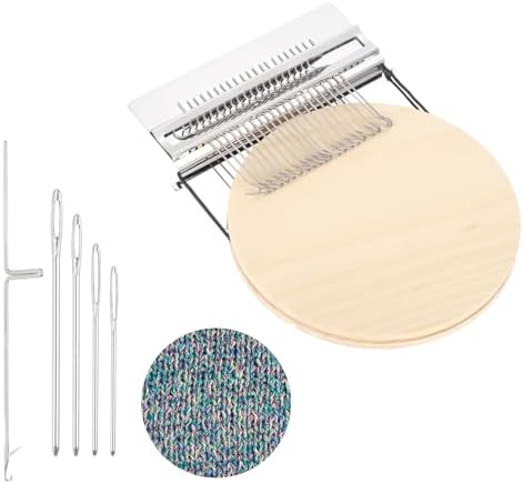MECCANIXITY Mini Darning Loom, 21 Hooks Wood Weaving Knitting Machine with Knitting Needles and Buckle for Repair Jeans Socks DIY Craft, Knit Patch Loom Weave Tool,Silver by MECCANIXITY