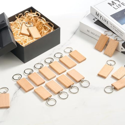 OMTech Wooden Keychain Blanks, Wood Key Chain Bulk, Unfinished Wooden Key Rings Key Tags for Laser Engraving DIY Craft Gift - Image 7