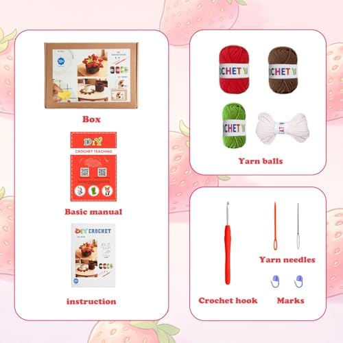 Yarniss Strawberry Coaster Crochet Kit for Beginners w/Video Tutorials - Image 2