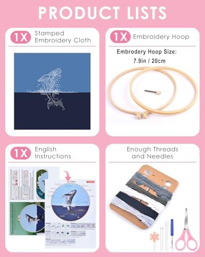 TINDTOP Embroidery Kit for Beginners Adult, Whale Embroidery Practice Kit - Image 2