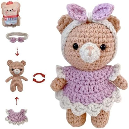 LoopMap Amigurumi Crochet Kit for Beginners with Removable Dress & Video Tutorials, DIY Bear Making Kit Includes Premium Yarn & Tools, Creative Gift for Adults Teens (Purple) by Unknown