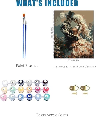 3 Pack Skull Paint by Numbers Kit for Adults Framed Canvas, Frameworkless - Image 3
