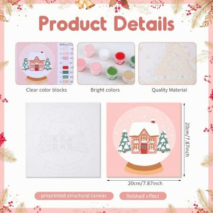 YooNotee 12 Pack Valentine's Day Paint by Numbers Kit - 8 x 8 Inches Pink Themed DIY Canvas with Wooden Display Easel, Brushes and Paints 6 Designs for Adults Family Holiday Decor - Image 3